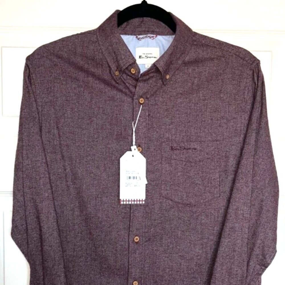 Ben Sherman Mens Small Button Down Dress Shirt Purple Thick Knit NWT MSRP $89